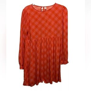 Nordstrom BP Print‎ Long Sleeve Dress Pink orange Ian Bias Plaid Flowy boho